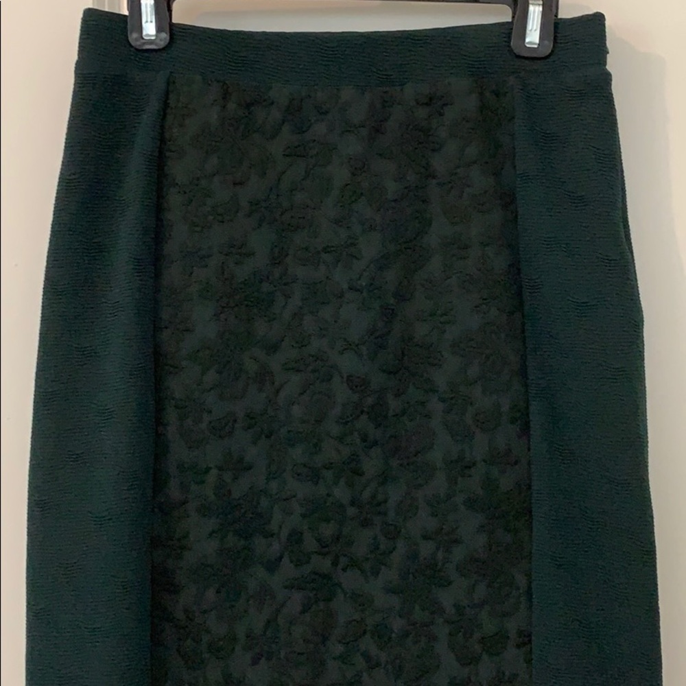SALE!!ANTHROPOLOGIE DARK GREEN EMBROIDERED PANEL SKIRT💕